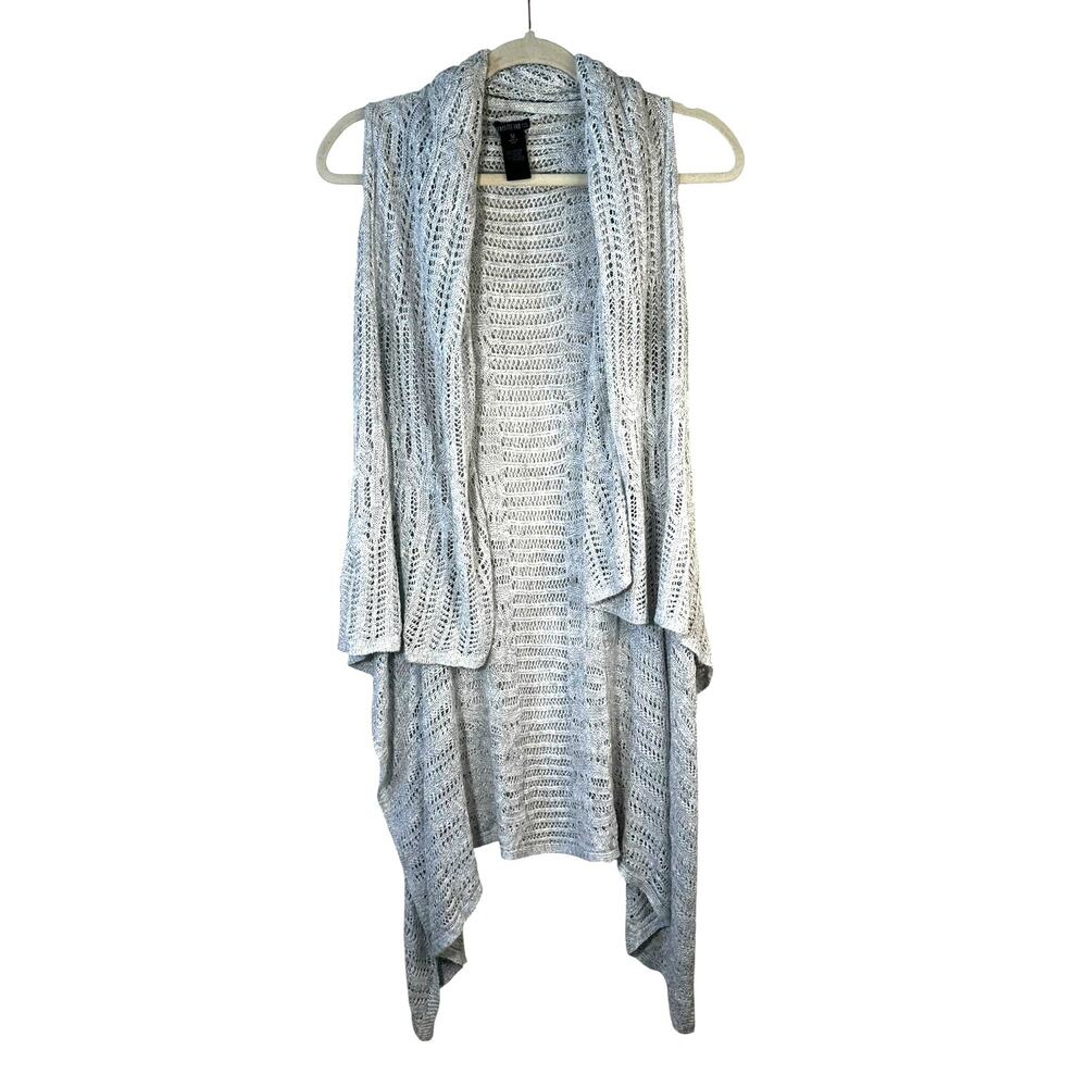 Lafayette 148 NY Linen Blend Crochet Open Knit Cardigan Sweater Vest Waterfall